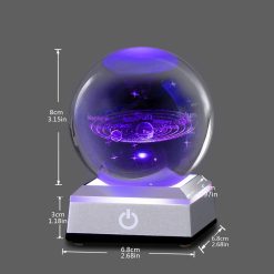 Sferă de Cristal 3D Sistem Solar cu Suport LED și USB - imagine 6