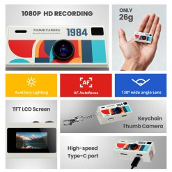 Mini Aparat Foto Retro Thumb Camera G6 1080p HD cu Card 32GB și Cititor de Carduri - imagine 5